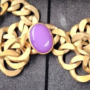 RL China Vintage Gold Tone Brushed Purple Stone Necklace.